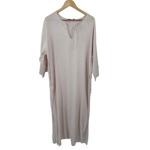 Vintage Priamo Gown Dress 100% Linen Womens S Minimalist Floral Applique Neutral